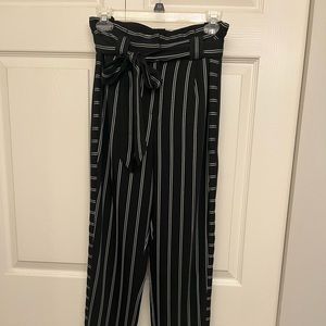 Express Black with White Striped Business Pants with Waist Tie